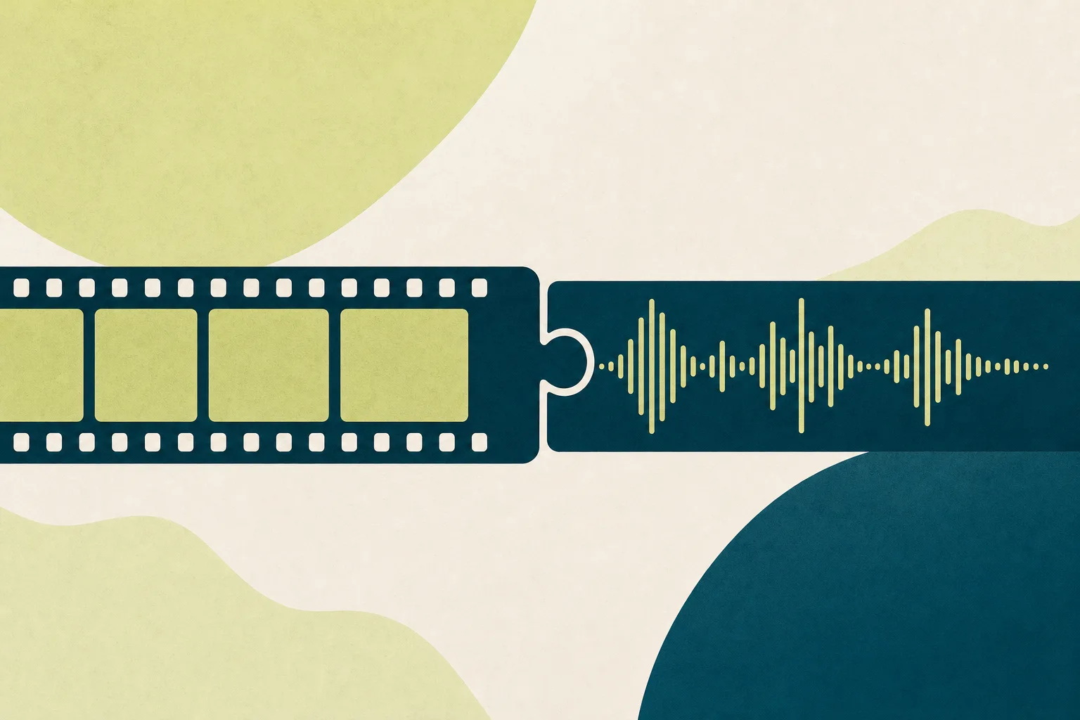 Illustration of a film strip and a sound waveform locking together, representing sync licensing